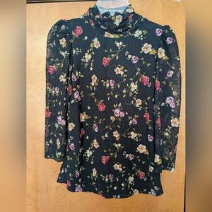 Catherine Malandrino Black Floral Mesh Top